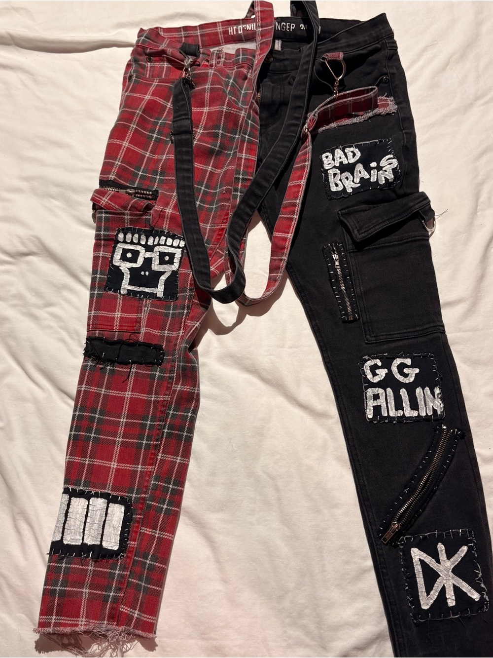 Hot Topic Red Plaid & Black Patchwork Cargo Pants